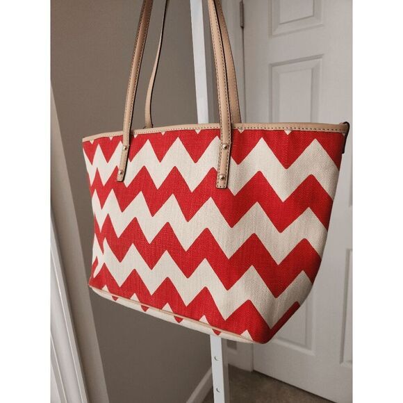 Kate Spade Harmony Chevron Tote Red Ivory - Picture 4 of 12